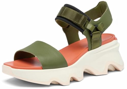 Sorel Women's Kinetic Impact Y-Strap High Platform Sandal, Utility Green/Pearlescent, 12