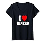 Femme I Heart (Love) Diners Restaurant Cuisine américaine T-Shirt avec Col en V