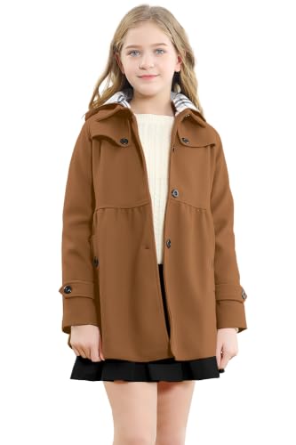 Image of Betusline Girls' Dress Coat, Kids Hoodie Wool Blend Coats Fall Winter Outerwear Peacoat,2-14 Years