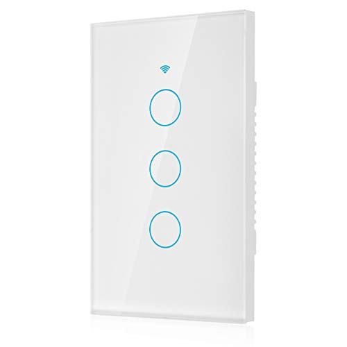 Remote Light Switch 3-Way Smart Switch Wall Light Control Remote Control Switch Voice Control Switch Single Circle Smart Light Switch for Google Home SIRI (US White)