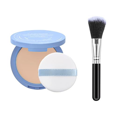 Polvo facial mate, polvo de fijación húmedo y seco mate con borla, evita manchas de maquillaje, resistente al agua a largo plazo, control de aceite, adecuado para todo tipo de piel, tez oscura, talla