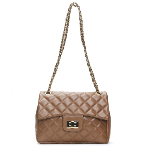 Bolsa Feminina Couro Legitimo Matelassê Média (Caramelo)