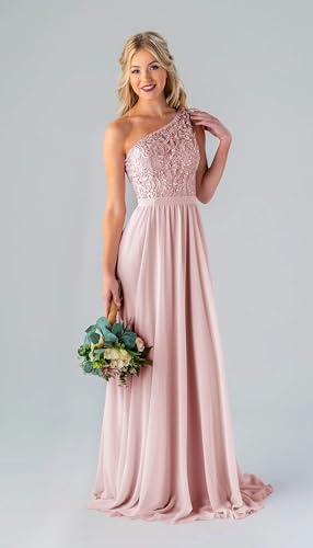 Women's One Shoulder Bridesmaid Dresses Long for Wedding with Pockets Lace Bodice A-Line Chiffon Formal Party Gown2
