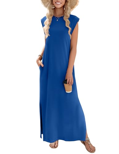 Image of Zeagoo Summer Dresses for Women 2026 Long Maxi Sundresses Loose Split Wrinkle-Free Beach Travel Vacation Clothes