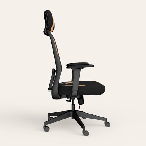 Image of Interio by Godrej Camo High Back Fabric Ergonomic Gaming Chair (Black Tan) 1-Year Warranty, 3D Armrest, Adjustable Lumbar and Height