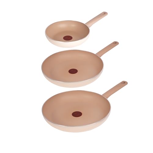 La Mejor Recopilación de Sarten tfal los mejores 10. 44 T-fal Juego 3 Sartenes 20/24/28 cm, color Beige, Antiadherente Titanium 2X, con Termo Señal, Trendy Titanium, B6890282M