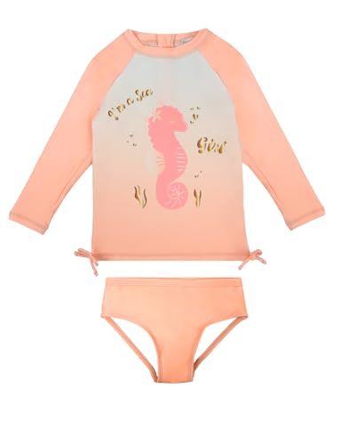 weVSwe Baby Schwimmanzug uv Schutz 2-Piece UPF 50+ Schleifenknoten Baby Bademode für Mädchen Neugeborene Sonnenanzug Strandkleidung Orange Seepferdchen6-12 Monate