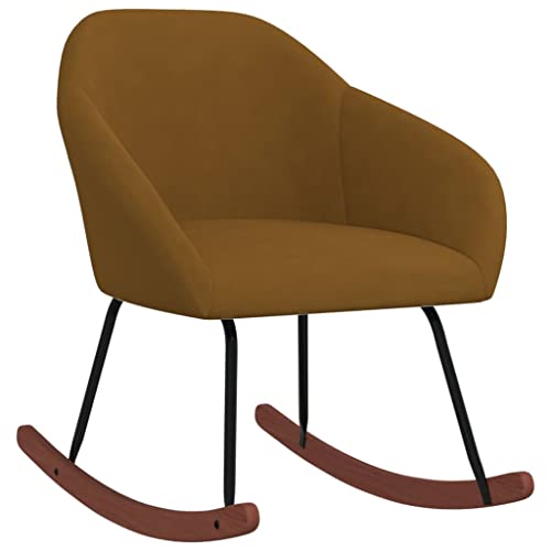 Sinkzol Mecedora de tela marrón con estructura de metal y patines de madera, 63 x 75 x 74,5 cm, silla de relax para salón, balcón, terraza, interior, cómoda silla reclinable con reposabrazos y