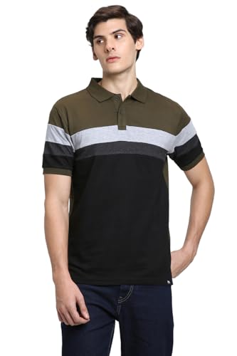 Image of Dennis Lingo Men's Cotton Stripes Regular Fit Mandarin Collar Short Sleeve Polo Tshirt