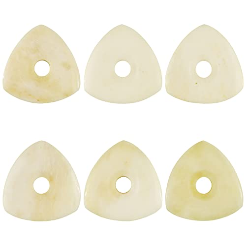 Camel Bone Guitar Or Bass Pick - 4.0 mm Ultra Heavy Gauge - 346 Contoured Triangle With Grip Hole Shape - Natural Finish Handmade Specialty Exotic Plectrum - 6 Pack