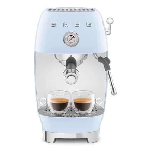 Image of Smeg Cold Brew Coffee Machine, Original Italian Brand, Patented Smeg Pastel Blue Color, Live the Barista Exeprience, Professional Steam Wand for Creamy Milk Drink, Pressure Monitor, ECF03PBEU