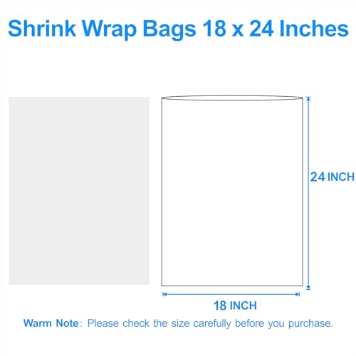 Image of Heat Shrink Wrap Bags 100Pcs 18x24 Inches Professional Grade POF Heat Shrink Wrap is Used to Store Wrap Embellished, Gift Baskets, Shoes, Jars, Industrial Grade PVC Shrink Wrap Bags Transparent