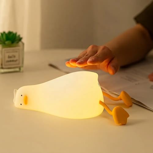 Image of GITGRNTH Squishy Seal Night Light - Soft Silicone LED Lamp with Warm Glow, USB Rechargeable, Tap Control, Cute Animal Decor for Bedroom, Kids & Adults (Lazy Duck Lamp, Regular)