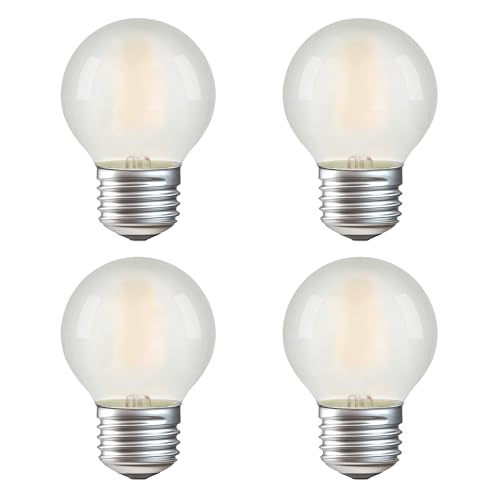 Dimmable Globe Frosted A15 LED Bulbs- 40 Watt Equivalent Ceiling Fan Light Bulbs- 4W Vintage E26 Edison Bulb 2700K Warm White- Round Small Filament Lamp Bulbs for Chandelier, Bathroom Vanity- 4 Pack