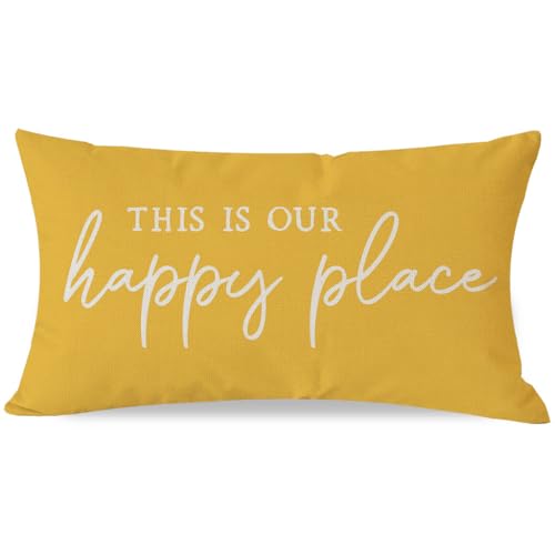 PANDICORN This is Our Happy Place Pillow Covers 12x20 Inch, Yellow
