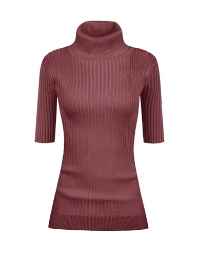 Image of v28 Women Turtleneck 1 /2 Half Sleeve Highly Stretchy Ribbed Knit Fitted Sweater