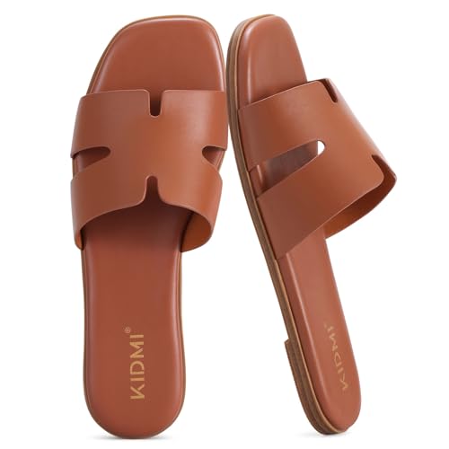 Image of KIDMI Women's Dressy Flat Sandals, Comfortable Slip On Summer Slides, Fashion Open Toe Casual Sandals