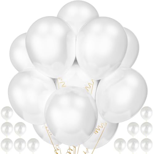 Image of 120 Pack Pearl White Balloons, Bright 12 inch Royal White Latex Party Balloons for Birthday Wedding Baby Shower Halloween.