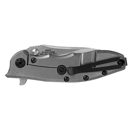 Zero Tolerance Hinderer Pocketknife; 3.5-Inch CPM 20CV Steel Blade, KVT Ball-Bearing Opening System, Flipper, Reversible Deep Carry Clip, Titanium Handle, Made in USA (0562TI), Grey - Image 6