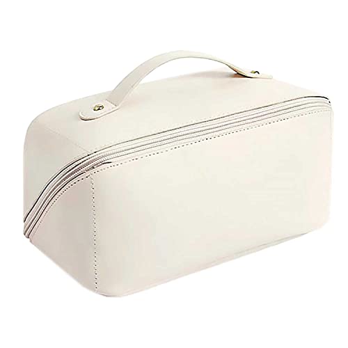 Bolsa de Viaje Bolsa de Cosmeticos de Viaje Bolsa De CosméticosPU de Calidad Viaje De Capacidad Mejorada Bolsa De Aseo, con Asa Y Divisor, Bolsa Portátil para Viajes, Baño(White) Cover