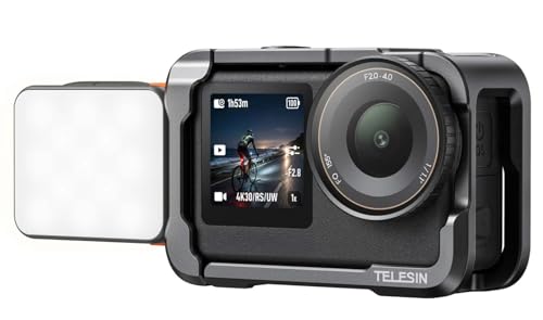 Image of TELESIN Aluminum Alloy Protective Frame Case with Magnetic LED Light for DJI Osmo Action 6 Camera, Quick-Release Metal Rabbit Cage Protective Frame Housing Sleeve with 1 /4 inch Screw and Cold Shoe