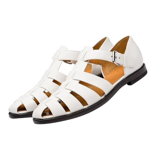 Men's Summer Hollow Breathable Sandals,Outdoor Travel Casual Ankle Strap Closed Toe Anti-Slip Flat Beach Fisherman Shoes