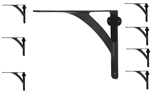 [Set Of 8] Black Iron Shelf Brackets For 8", 10", 12" Shelves -Black Powder Coat Finish -9.88" X 7.38" -Heavy Duty Iron Shelf Bracket - L Brackets For Wall Shelves - Easy Install - Hardware Included #TOP30