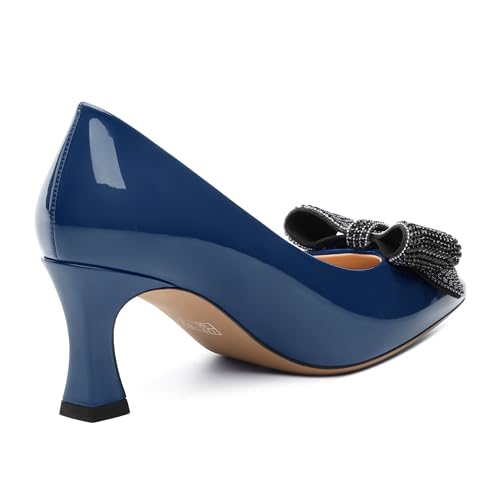 Image of Heels for Women Closed Patent Pointed Toe Bow Pumps Slip on Kitten Low Heels Wedding Party Dress Office Shoes 2.5Inch