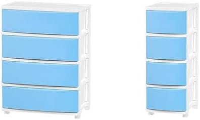 Paquete de unidades de almacenamiento IRIS USA con 4 cajones anchos y delgados, juego de 1 de cada cajón, marco blanco con paneles frontales azul