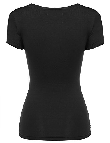 Zeagoo Women's Cross-Front V Neck Ruched Cap Sleeve Blouse,Black,Small #TOP4