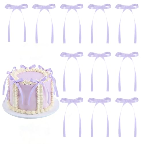 30 Pack Bow Cake Toppers Light Purple Ribbon Bows for Cake Purple Birthday Decorations for Baby Shower Bachelorette Wedding Halloween Christmas New Year Party Decorations