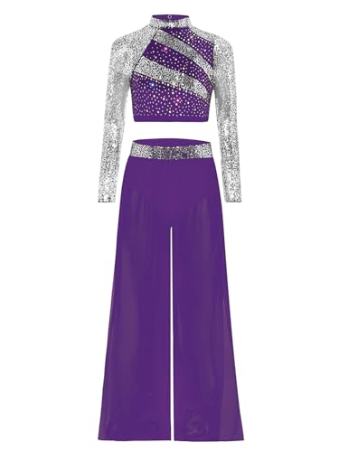 Haut danse latine jazz sequins et pantalon large fente latéral filles