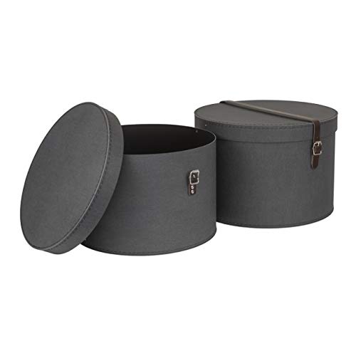 Boîtes de rangement rondes en papier effet lin noir pour dressing épuré - 5