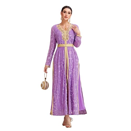 Image of Women 1PC Abaya Dress, Long Sleeve Open Abaya with Embroidery and Gold Belt, Abayas for Women Ideal for Special Occasions