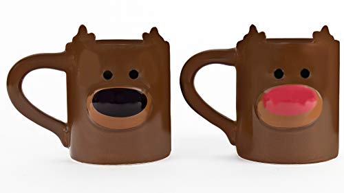 Gift Republic Tazza che cambia il calore con renna Rudolph dal naso rosso, idea regalo di Natale, tazza per cioccolata calda, divertente tazza da caffè con Babbo Natale segreto