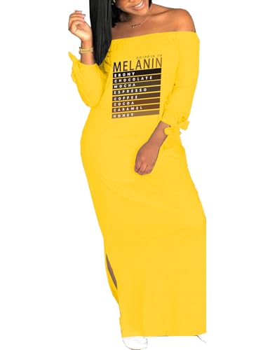 Image of Women's Casual Off Shoulder Maxi Dress - African Print Summer Loose Long Sleeve Tunic T Shirt Dresses with Pockets