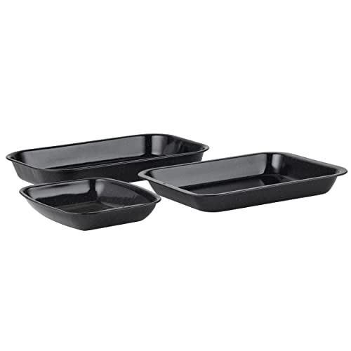 Russell Hobbs CW20701 Romano 3-Piece Roasting Tray Set – Large Vitreous Enamel Roasting Tin, 36/38 cm Rectangular Roasters and 26 cm Chop Tray, Easy-Clean, Oven Safe Up To 230°C, Durable Carbon Steel