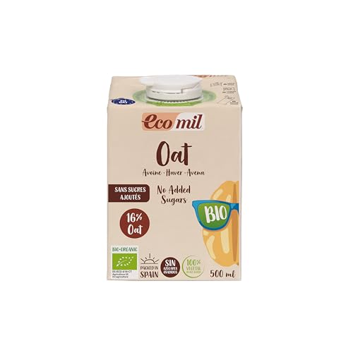 Ecomil - Bebida de Avena 16% Bio Pack 6 x 500 ml, Sin Azúcares Añadidos, 100% Vegetal, Ecológica y Vegana, Alternativa a la Leche Tradicional, Apta para Café, Desayunos y Recetas