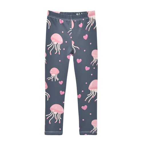 Pink Jellyfish Heart Girls Leggings Soft Stretch Workout Yoga Dance Pants for Kids Casual Tights - Main Image
