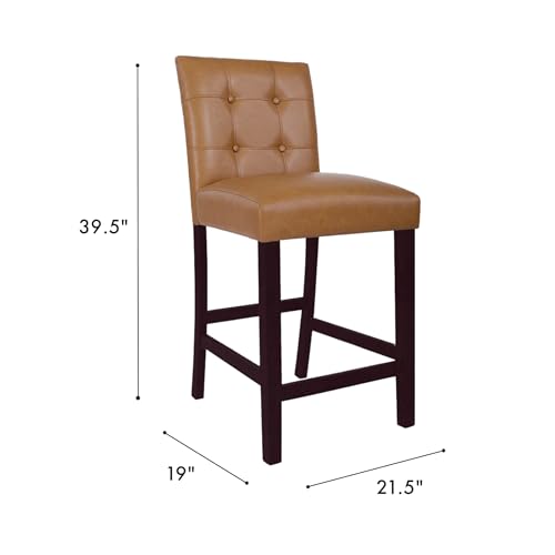 Image of HomePop Button Tufted Counter Stool, 24-Inch, Carmel Faux Leather (Set of 2)