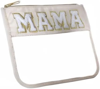 Miniatura 8 de Bolsa de maquillaje transparente, bolsa de aseo cosmético con parche de chenilla, bolsas de preparación para estadios para mujeres y niñas,