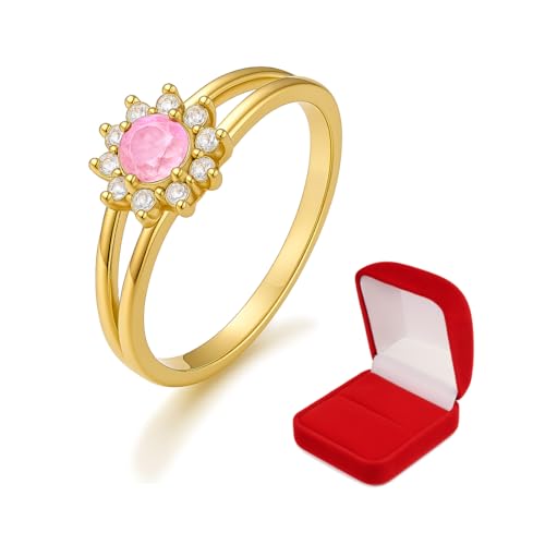Anel Rosa Turmalina Feminino Solitário Dois Aros Banhado a Ouro 18k Zircônias Delicado (15)