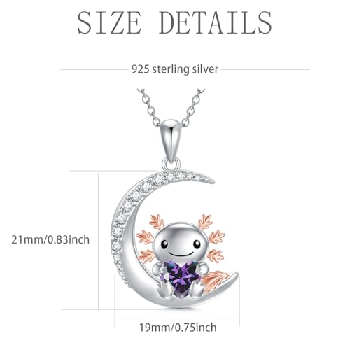 Image of PROESS Animal Birthstone Necklace 925 Sterling Silver Otter /Axolotl /Hippo /Elephant /Dachshund /Monkey /Red Panda Pendant Necklace Animal Birthstone Jewelry Gifts for Women