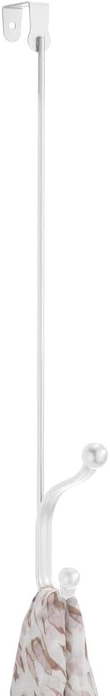 mDesign Metal Modern Over The Door Storage Organizer Rack - Hang Coats, Hoodies, Hats, Scarves, Purses, Leashes, Towels, Robes, Clothing - 17" Tall, 2 Hooks - 2 Pack - White