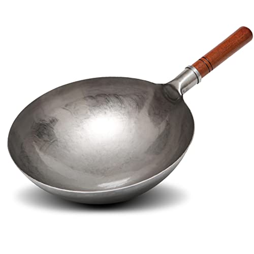 Wok tradicional chino de hierro con mango de madera 30cm