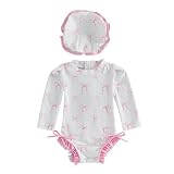 Generisch 2026 Baby Mädchen Sonnenschutzbadeanzug Langarm mit UPF 50+ Rashguard Baden für Kleinkinder (White, 0-3 Months)