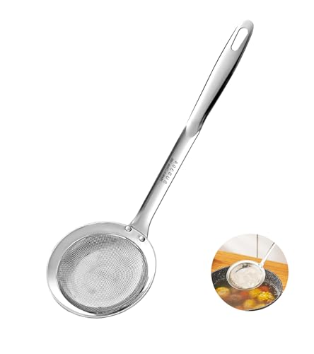Ugotit Skimmer Spoon Stainless Steel, Fine Mesh Strainer for Cooking, Fat Skimmer & Hot Pot Skimmer, Dishwasher Safe Kitchen Gadget (DIA 3.5Inch)