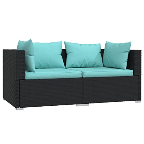 vidaXL Sofa mit Kissen Gartenmöbel Lounge Garten Garnitur Gartenset Sitzgruppe Sitzgarnitur Gartensofa Ecksofa 2-Sitzer Schwarz Poly Rattan