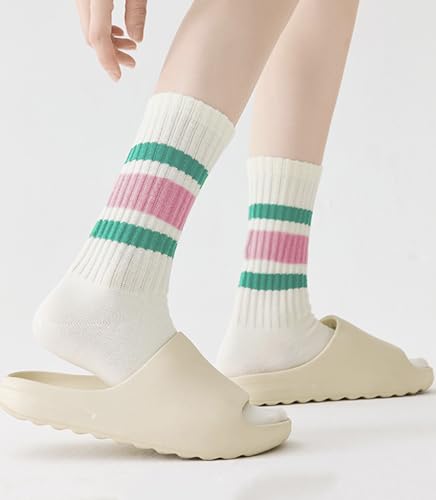 Women Striped Retro Novelty Socks Slouch Socks Athletic Calf Tube Cotton Socks2