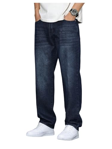 SOLY HUX Men's Straight Leg Casual Jeans Classic Vintage Denim Pants with Pocket Dark Wash Large